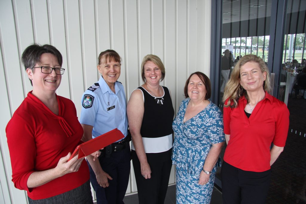 USQ's Dr Jenny Ostini (far left) is working on digital safety strategies for communities and is pictured with (from left) Queensland Police officers Wendy O'Neill and Nadine Webster, Ipswich City Council Mayoress Janet Pisasale and USQ's Dr Susan Hopkins. 